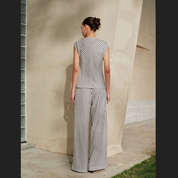Commense Large Black White Striped Mid Waist Wide Leg Pants NEW NWT - Picture 2 of 2